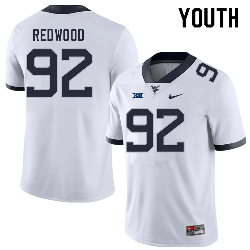 Youth #92 Asani Redwood West Virginia Mountaineers College Football Jerseys Sale-White - Click Image to Close